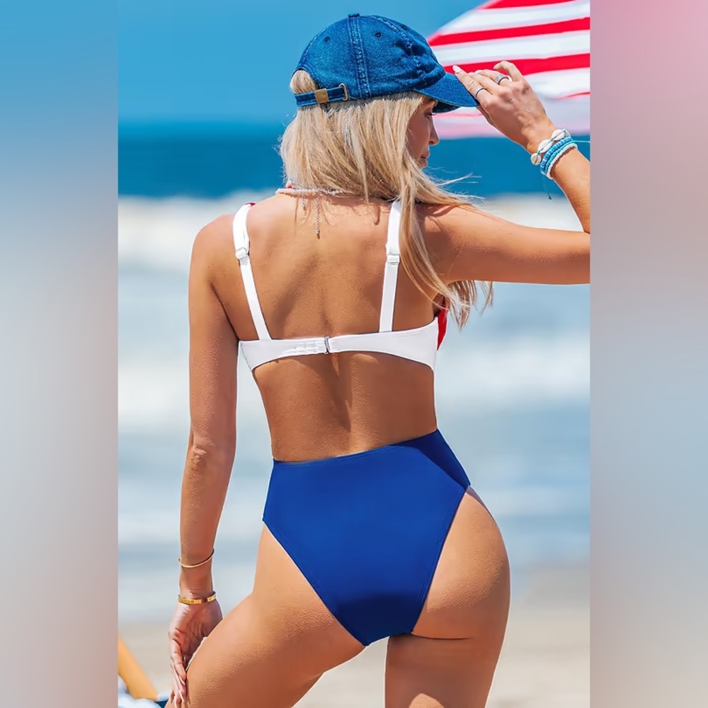 Cupshe Heat Line Colorblock Monokini Swimsuit - Picture 2 of 6